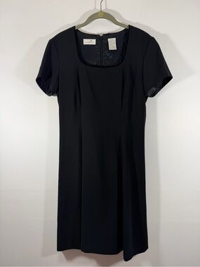 Liz Claiborne Black Short Sleeve A-Line Dress with Square Neck